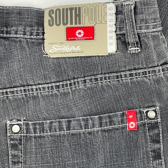 Southpole Baggy Wide Leg Jeans Mens 34x30 Faded Black Y2K Hip Hop Red Tab Vtg. - Picture 7 of 12